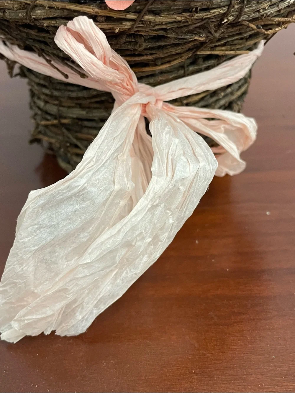 Valentine’s Day Carved Wooden Red and Pink Flowers in Grapevine Basket